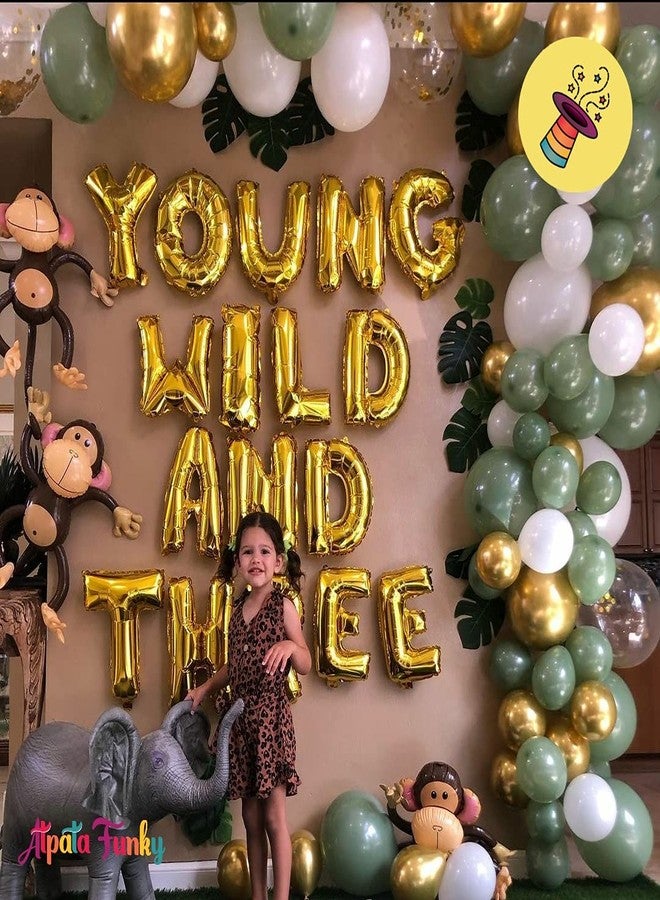 Atpata Funky Young Wild And Three 16inch Alphabet Foil Balloons for unisex 3rd Birthday Parties, Gold - Image 5